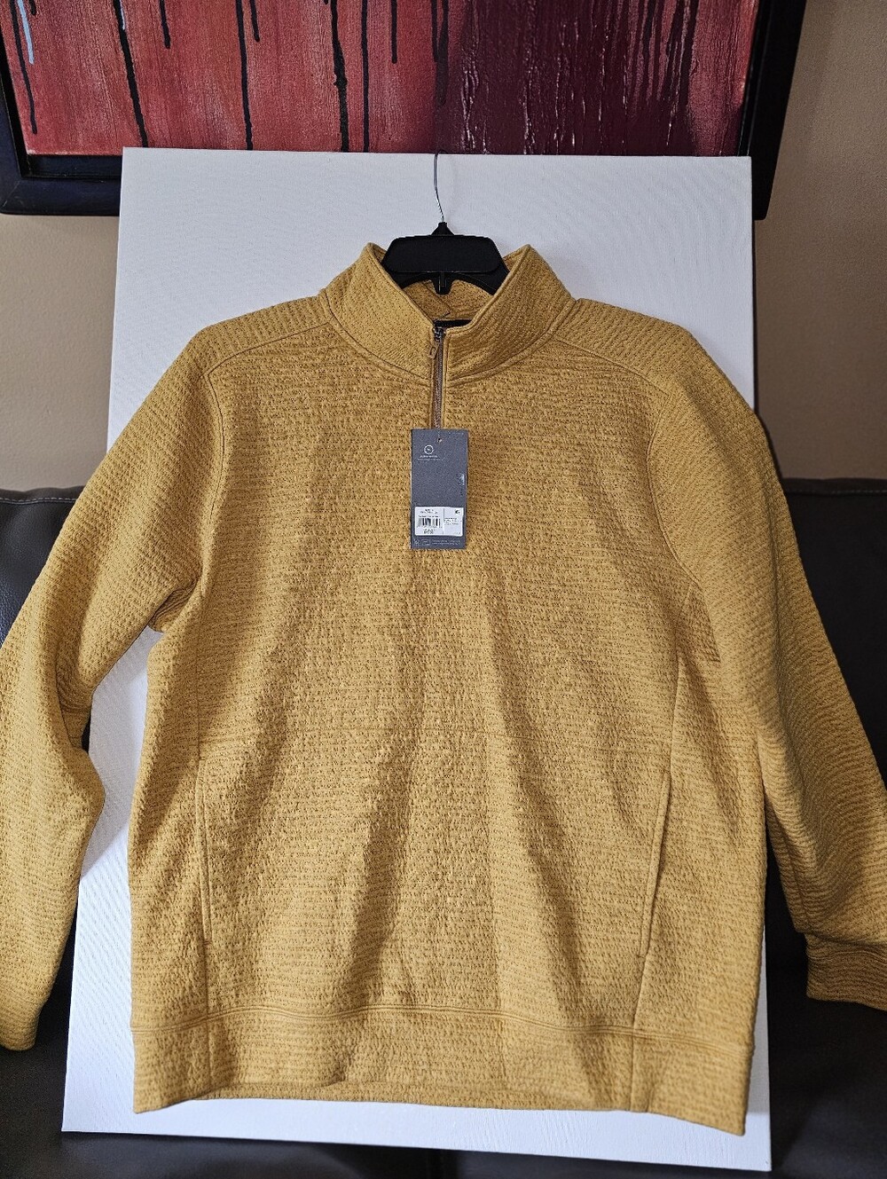 VRST I IMen's Half-Zip Textured Sweater - Mustard Large New